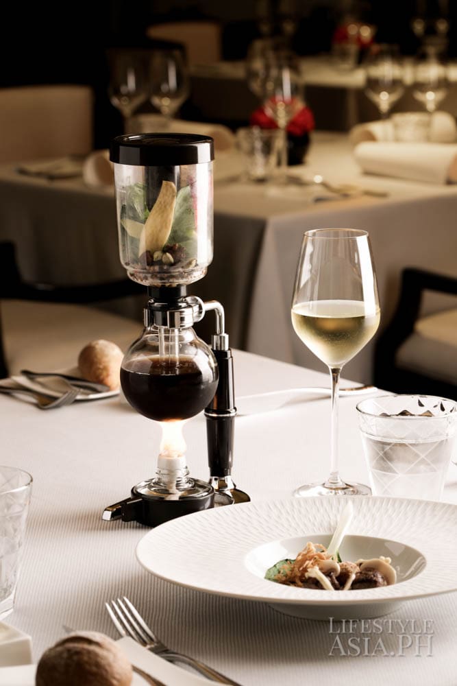 Infused and flamed Wagyu Beef Consommé