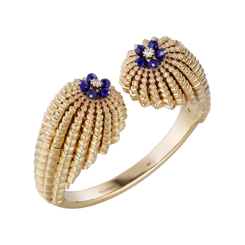 Cactus de Cartier bracelet, 18-carat yellow gold, lapis lazuli, set with 146 brilliant-cut diamonds