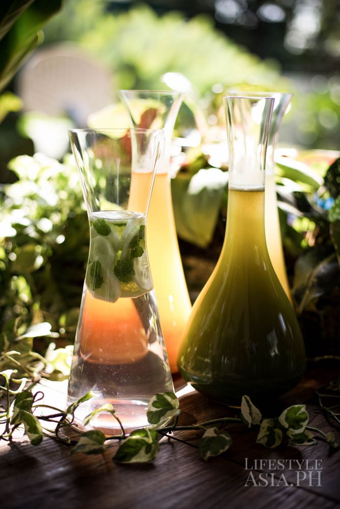 Healthy fresh juices and infusions are refreshing beverages served for brunch