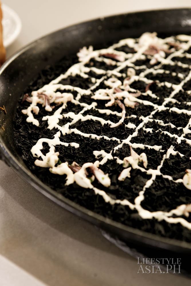 Figue Negra Salad Ink pasta from Vask Tapas Room, a Spanish restaurant Carlo co-owns