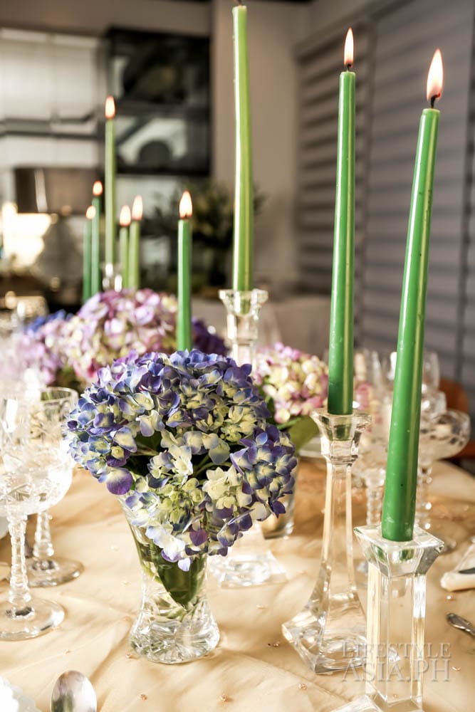 Blooms of Mia's table are from her mother's English garden