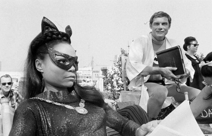 Eartha Kitt on set as 'Catwoman'. 
