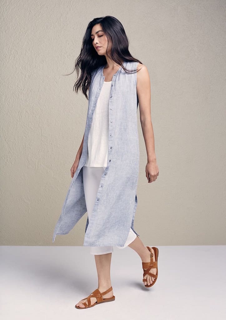 n Eileen Fisher sleeveless linen shirtdress for a more summer appropriate version