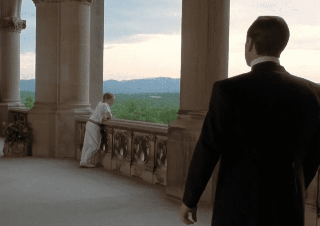 A balcony facing the estate grounds