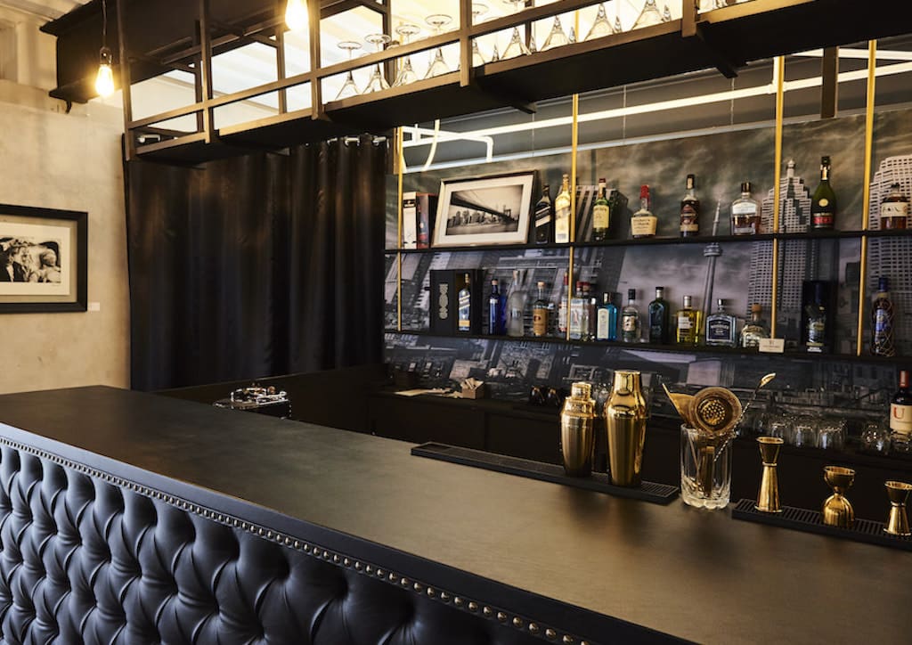 The bar is well stocked with your favorite beverages and food