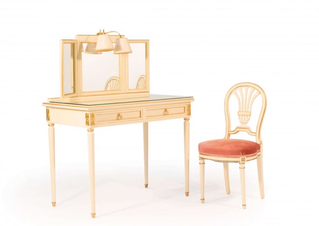 Louis XVI style dressing table and a lyre-back chair