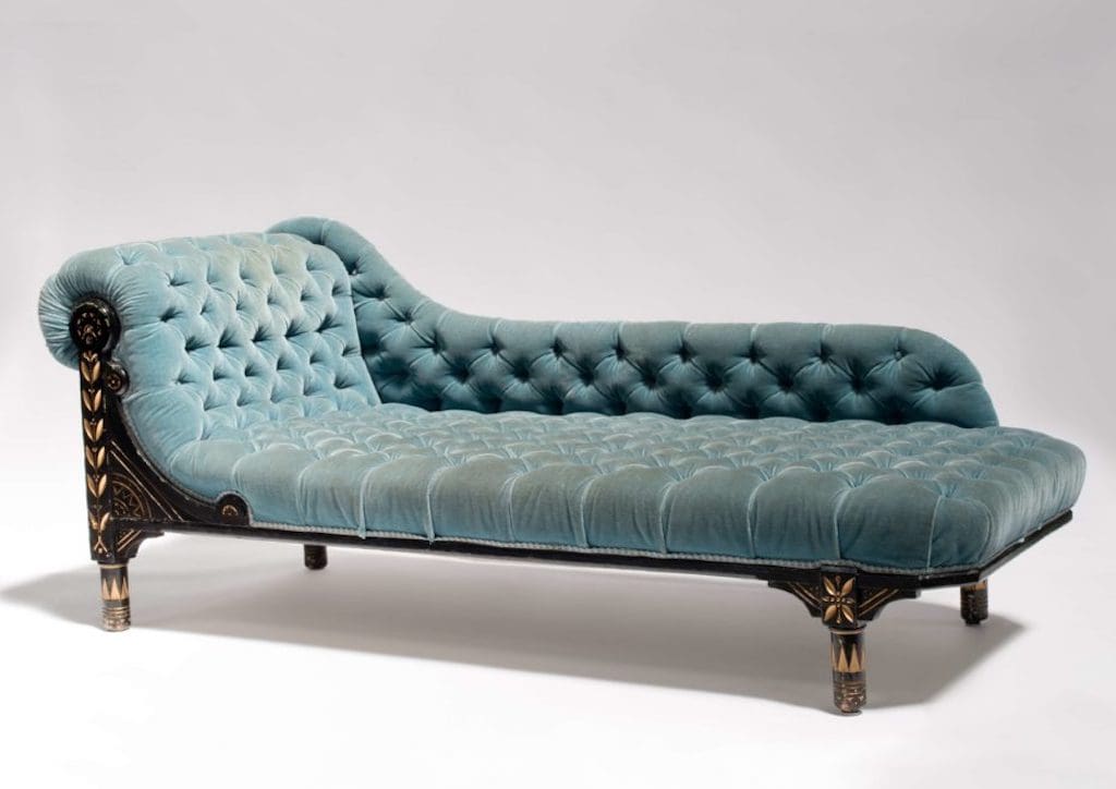 Quilted blue velvet daybed