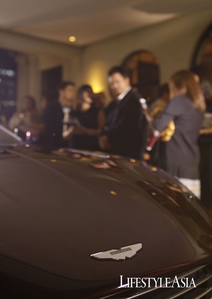 Detail shot of the Aston Martin DB11 V8's logo