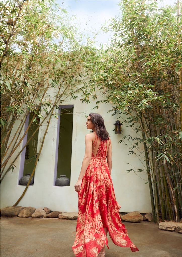 Halston Heritage Spring 2018 Sleeveless Pleated Gown with Flounce