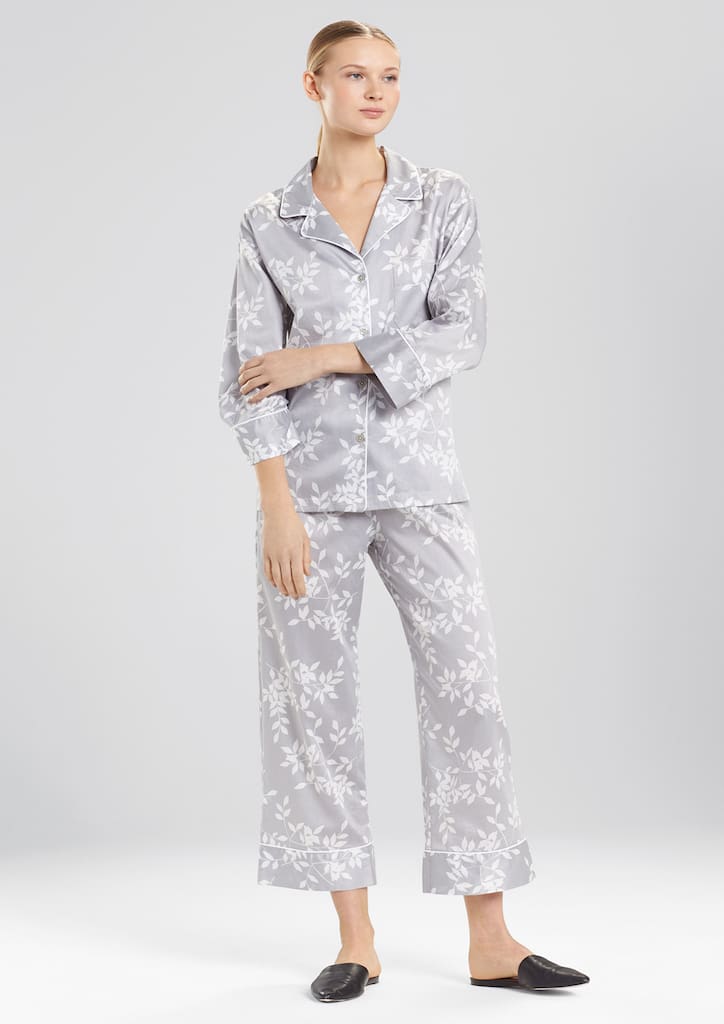 Josie Natori SS 2018 Collection Branche Cotton PJ Set in Dark Lead