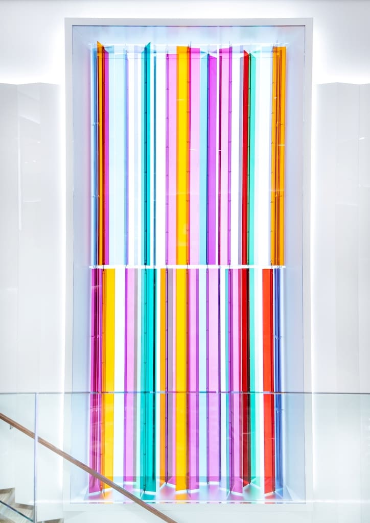 The artworks of Venezuelan artist Carlos Cruz-Diez adorn the walls of the Longchamp 5th Avenue flagship store 
