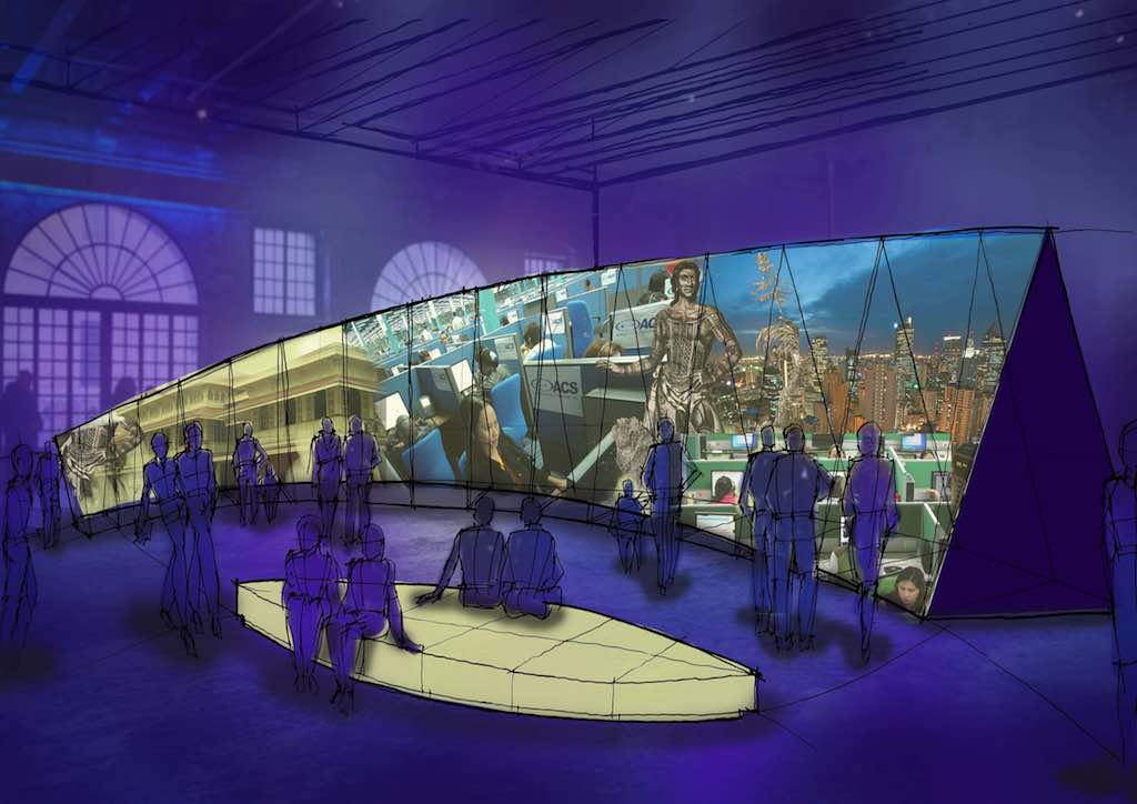 Cabalfin’s sketch of the exhibit installation in the Arsenale for the Philippine Pavilion at the 16th Venice Architecture Biennale. Image courtesy of Edson Cabalfin for PAVB.
