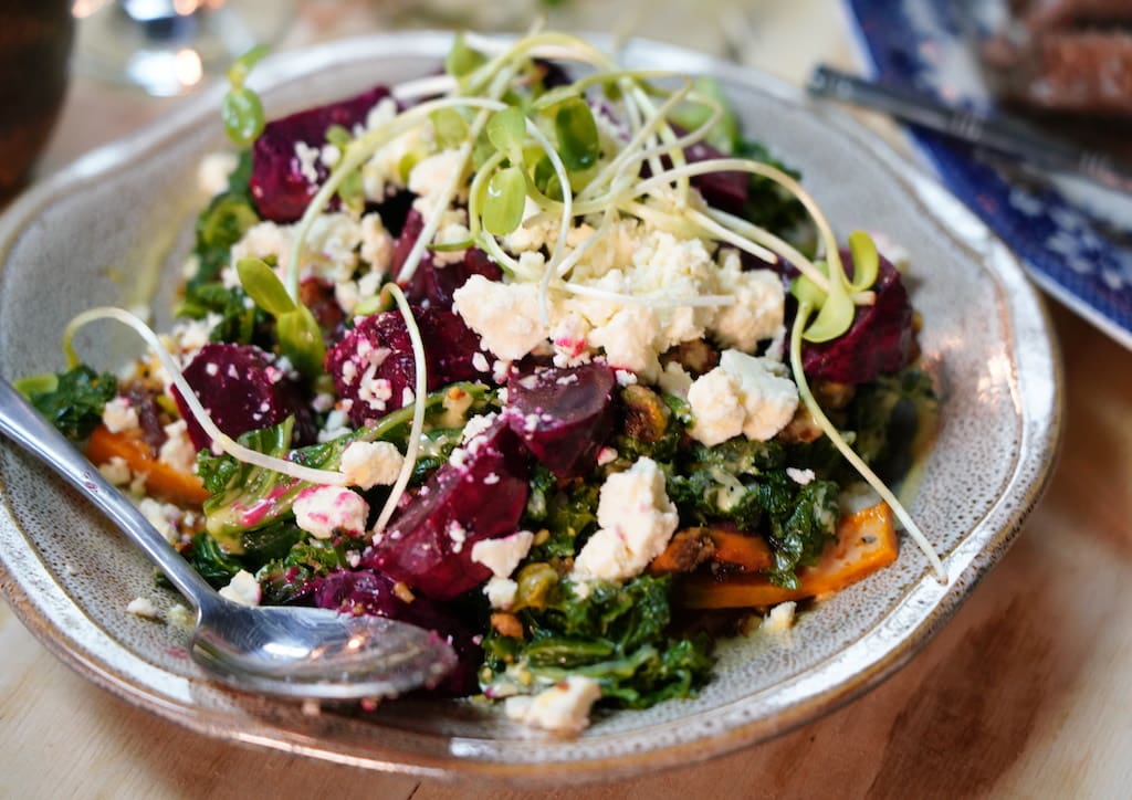 A salad with mix greens was playful in texture and in flavor