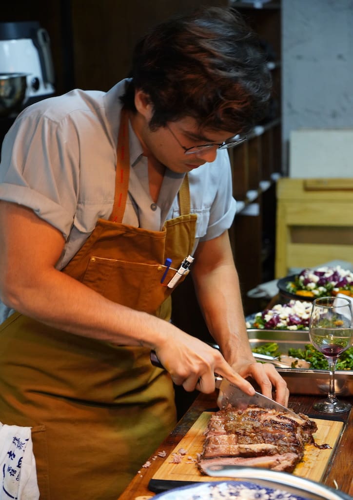 Erwan prepping the roast beef dish