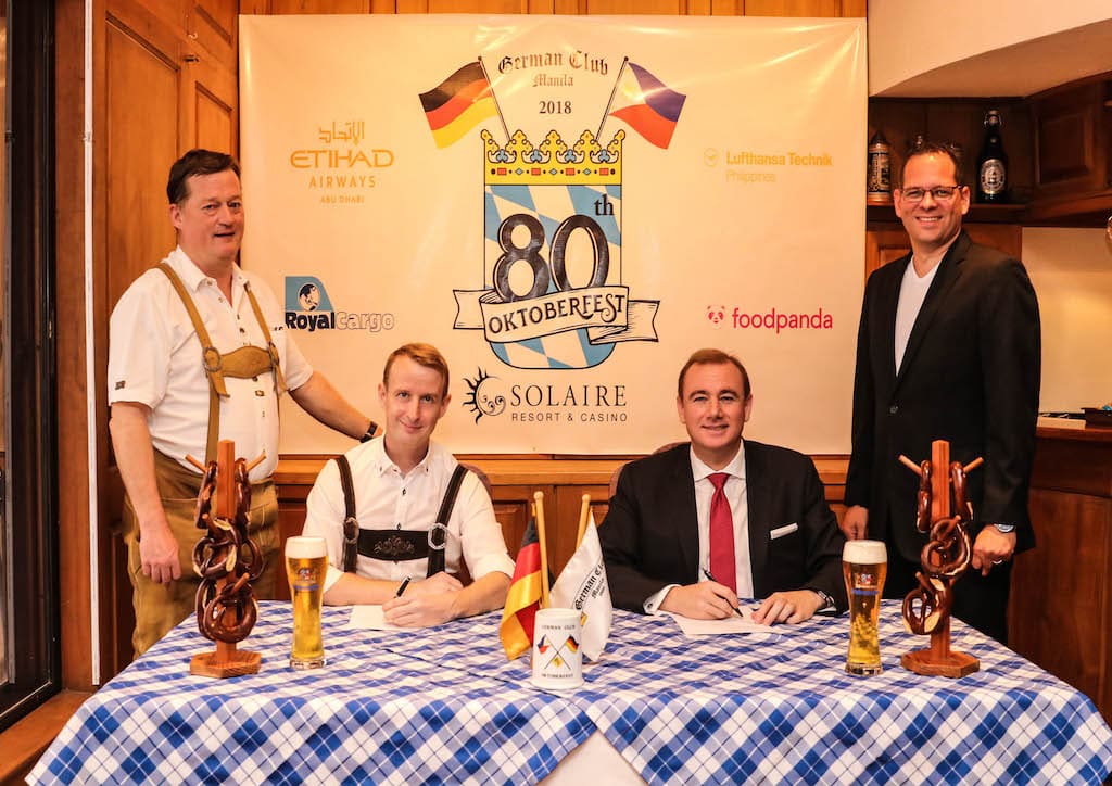 Mr. Michael Scheile, Oktoberfest Chairman, German Club Manila, Mr. Tobias Rast, President, German Club Manila, Mr. Bastian Breuer, VP of Food and Beverage, Solaire Resort & Casino, Mr. Michael Dinges, VP of Culinary, Solaire Resort & Casino