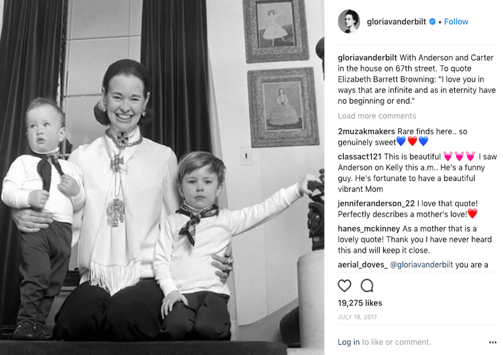 Photograph courtesy of Gloria Vaderbilt's Instagram account @gloriavanderbilt