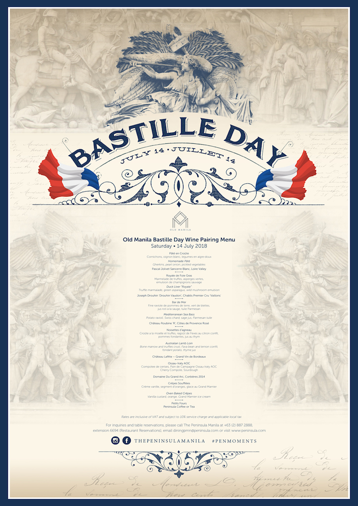 Old Manila's complete Bastille menu