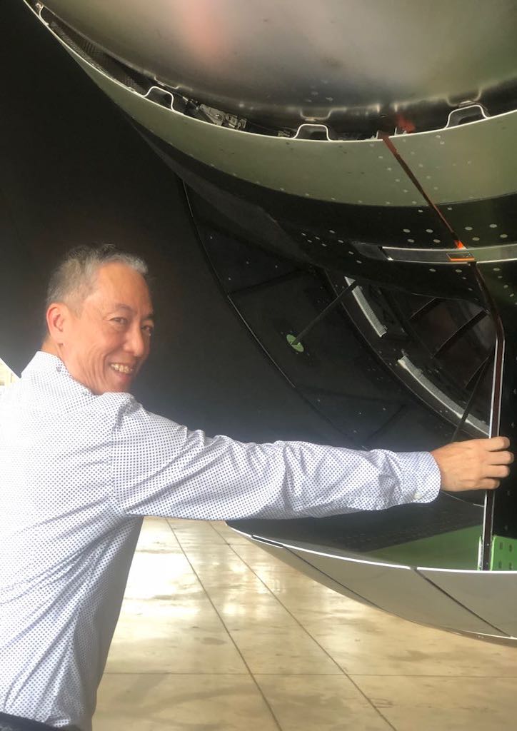 Michael Tan showing the power that flies the aircraft