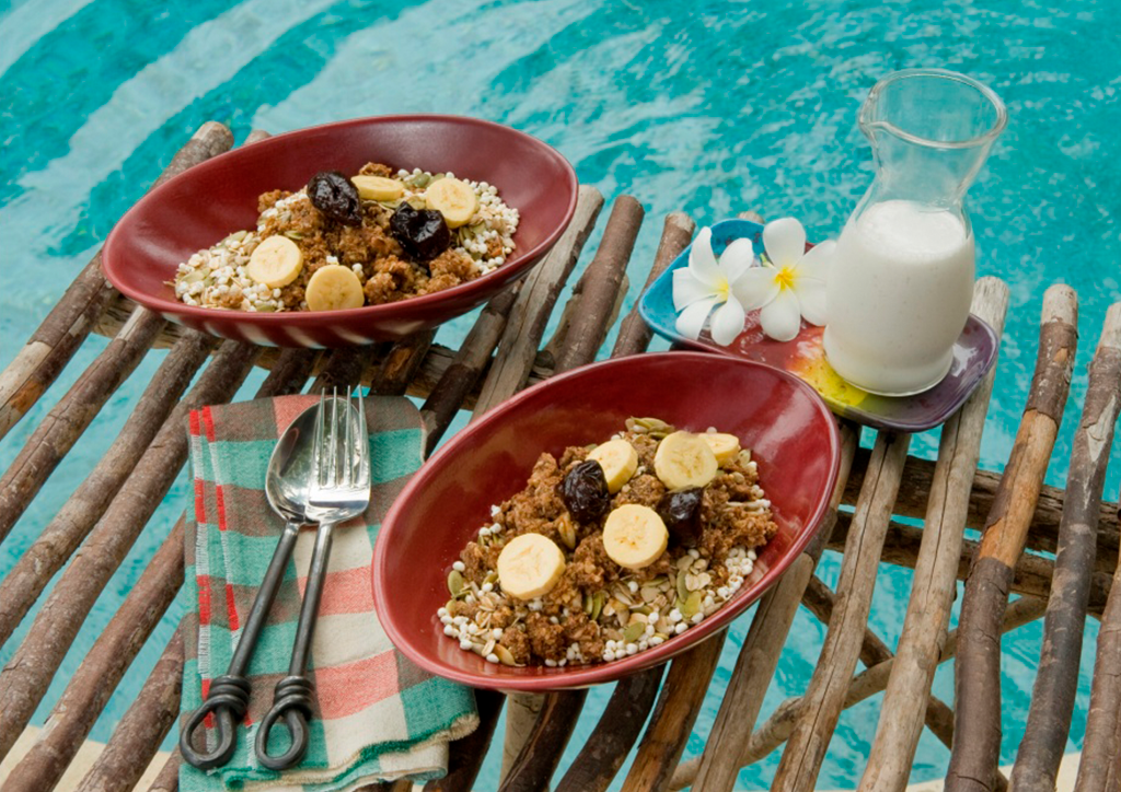 Granola and coconut milk in the morning 