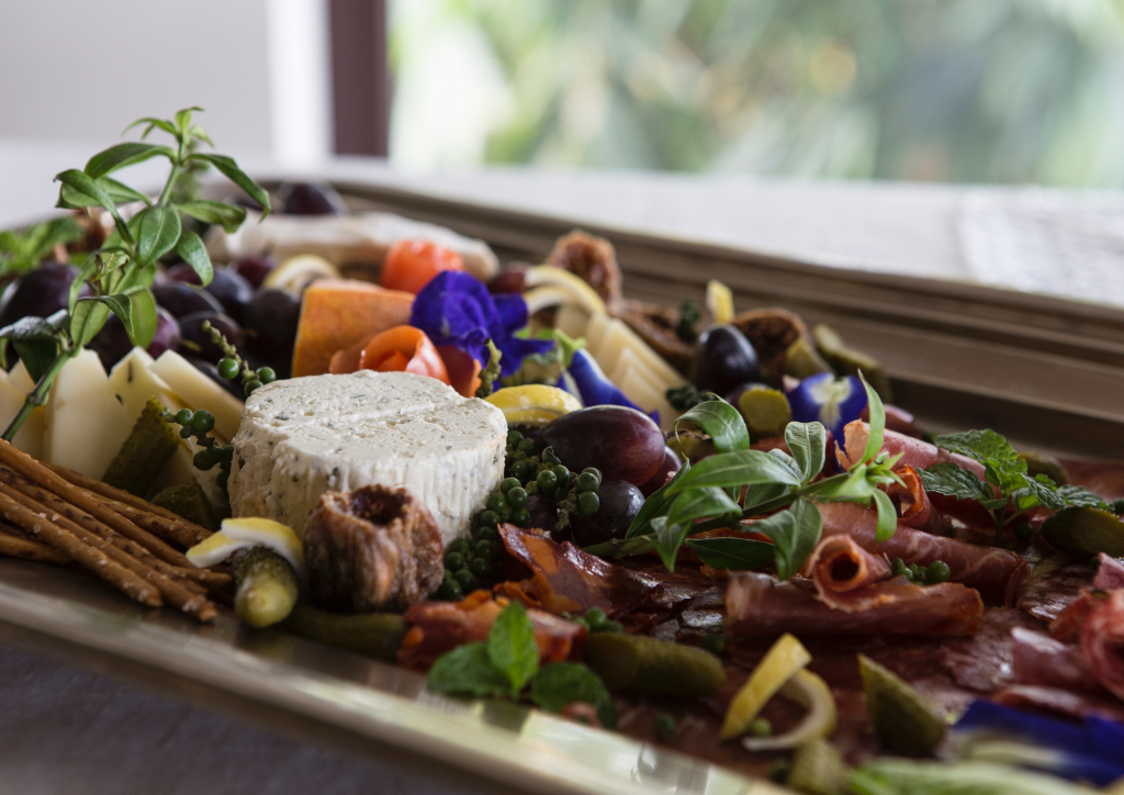 Greens from the garden were used to decorate the food and tablescape