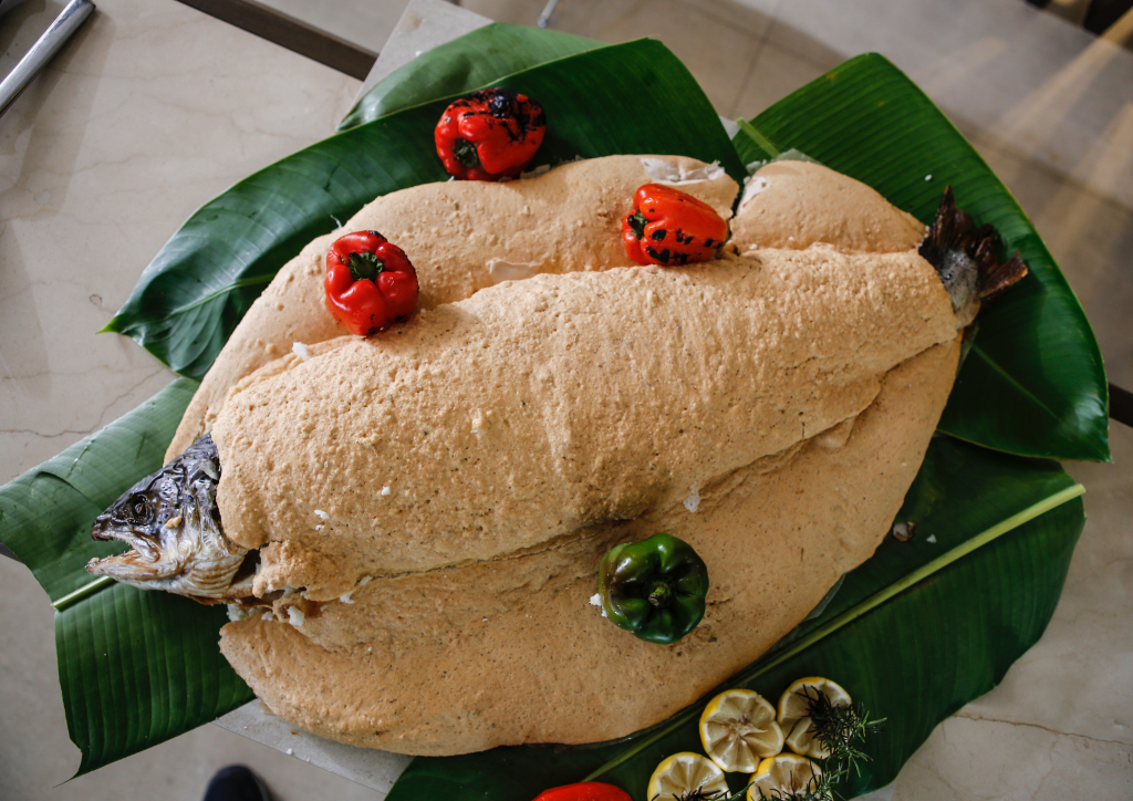 Guests were excited to eat the large, salt-crusted fish