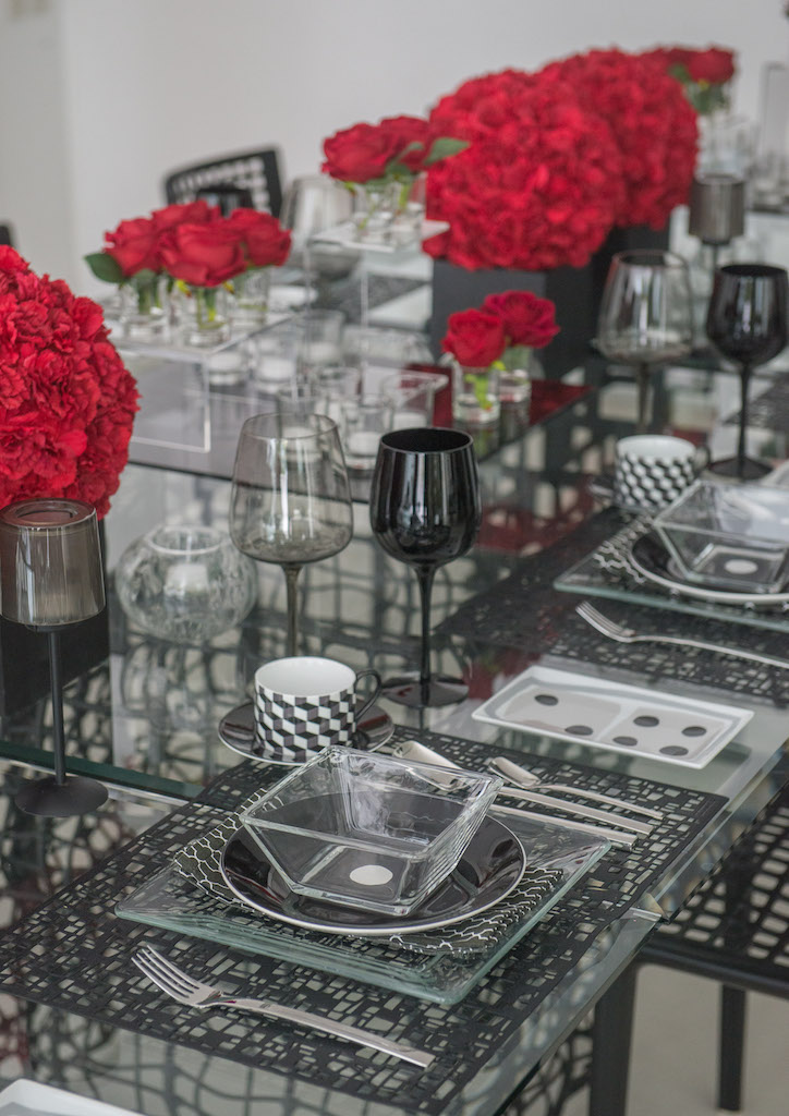 Cynthia Almario's black and white tablescape perfectly matches the aesthetic of her minimalist home (Photography by Kieran Punay) 