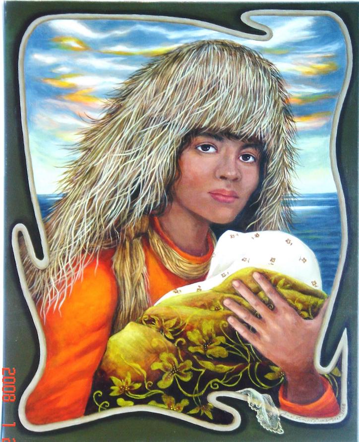 Araceli Dans, The Raincoat (ivatan vakul) acrylic on canvas (24x30) 2007