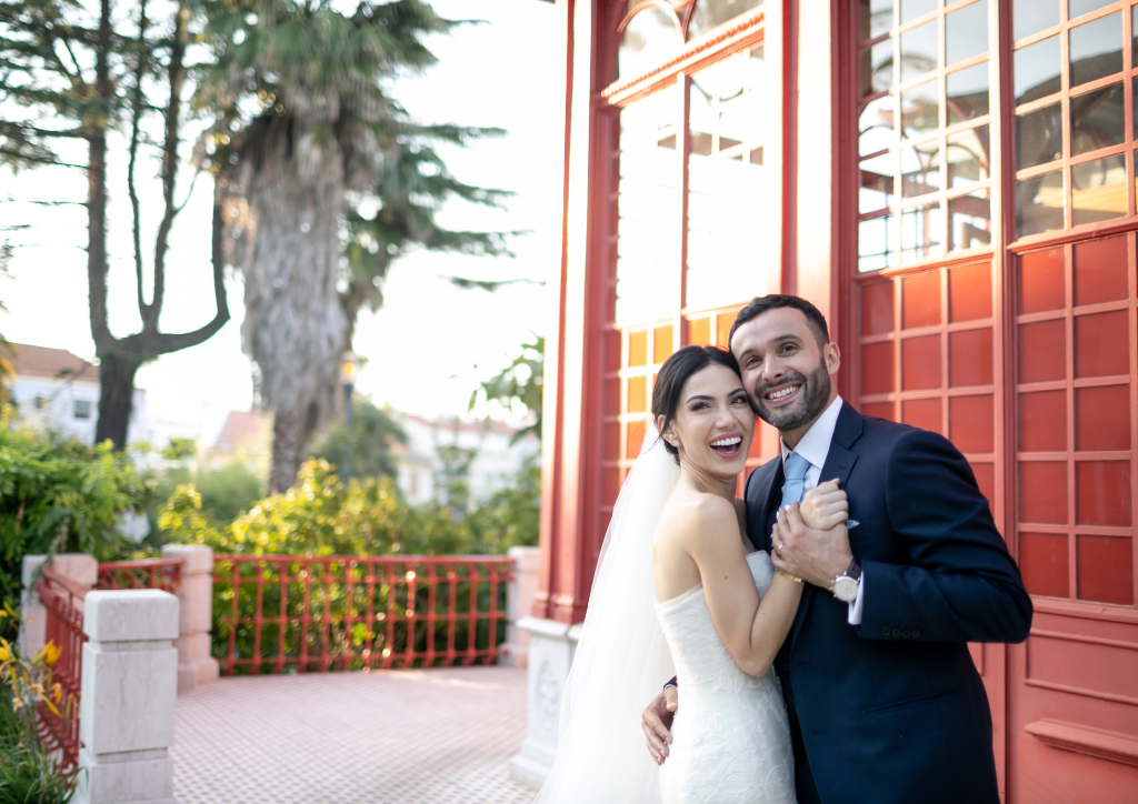 Bride Anne Gauthier and groom Mickael Das Neves on their wedding day (Photograph by Catarina Zimbarra)