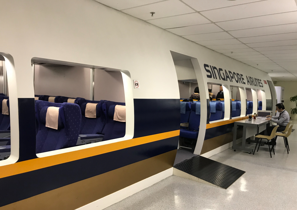 Exterior of a Singapore Airplanes aircraft at the SIA Training Center