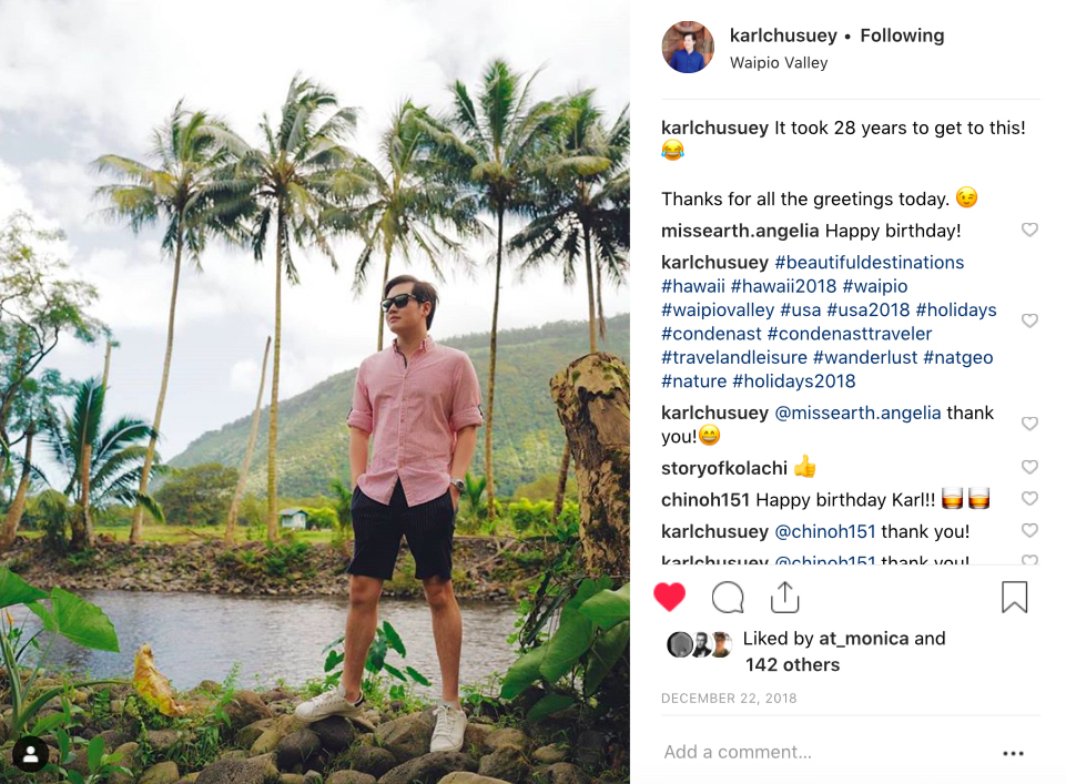 Photograph courtesy of Karl Chusuey's Instagram @karlchusuey