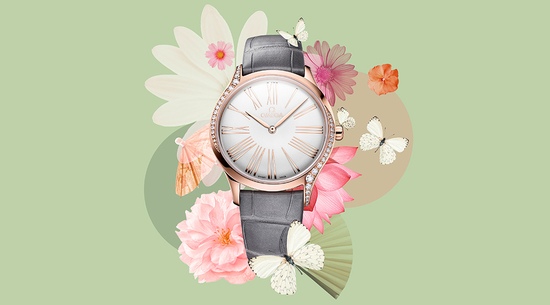 OMEGA Trésor with flower background
