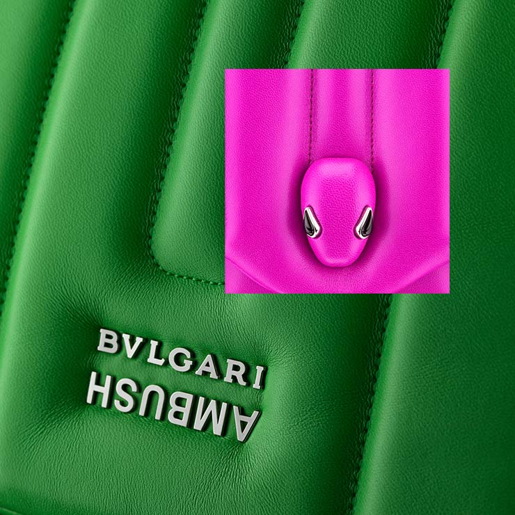 Bvlgari x Ambush logo and snakehead closure
