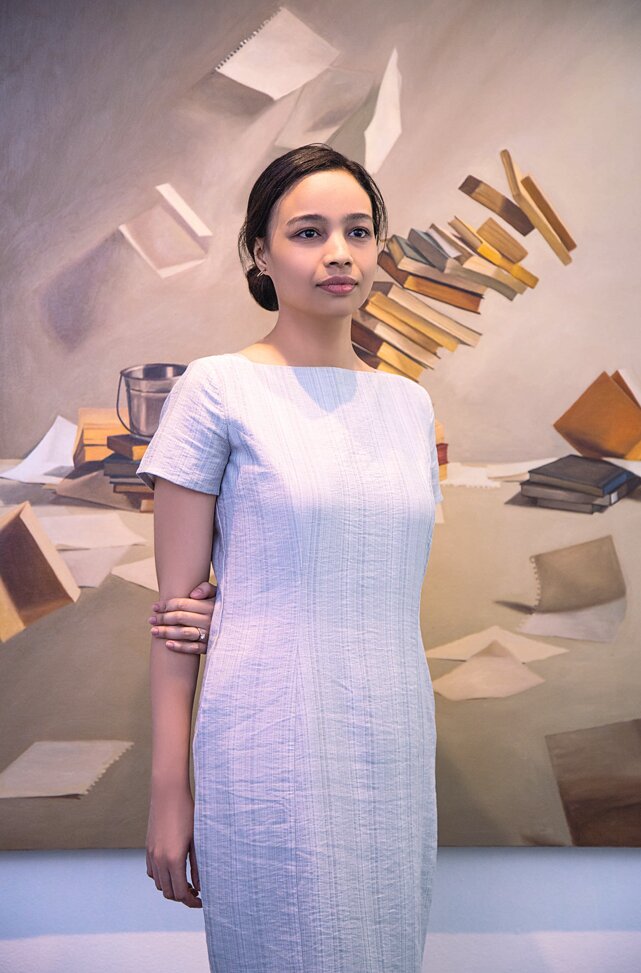 Chelsea Theodossis with one of her works