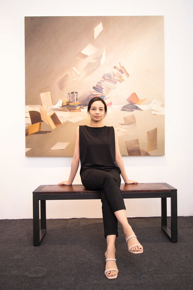 Chelsea Theodossis with one of her works