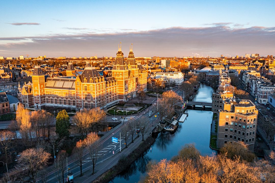 The Rijksmuseum cast in the sunset's glow