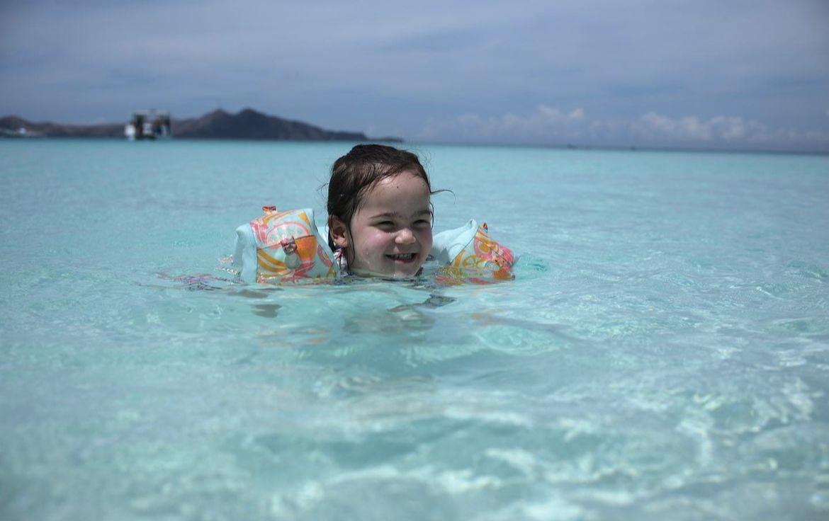 Baby Siena taking a swim