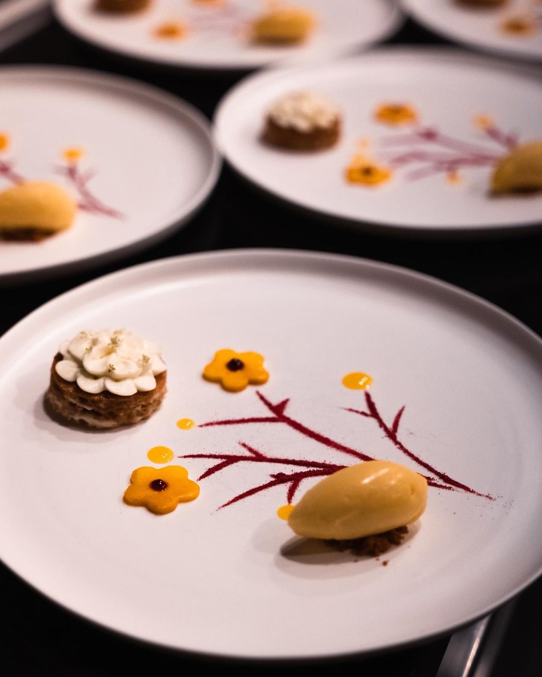 Chef Margarita Lorenzana-Manzke's honey cake, elderflower, and Manila mango dish