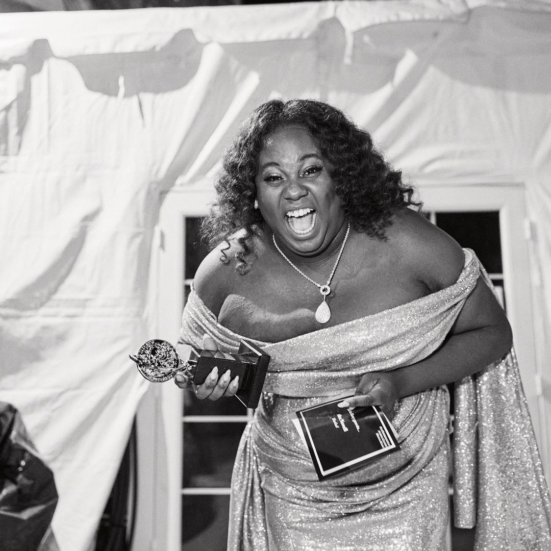 Alex Newell with their Tony for their role in "Shucked"