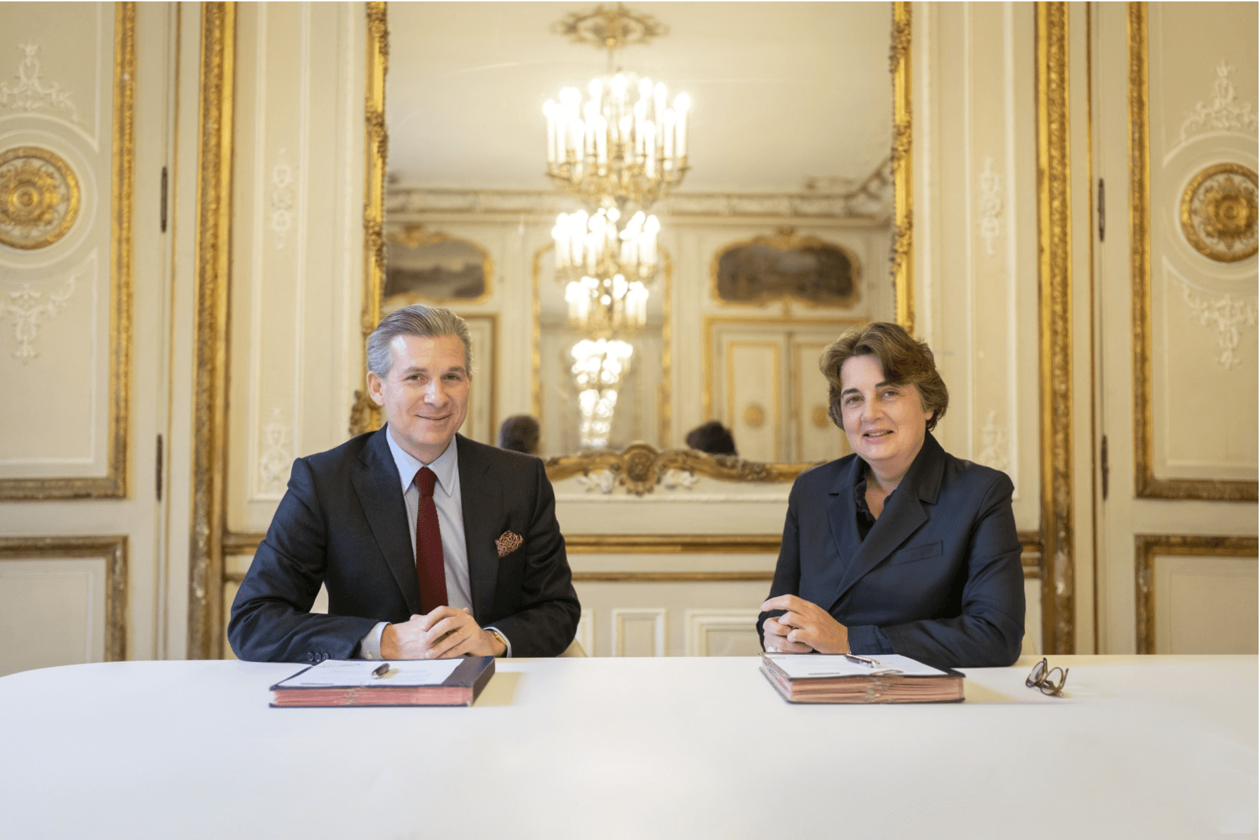 Laurence des Cars of Louvre Museum and CEO Louis Ferla of Vacheron Constantin