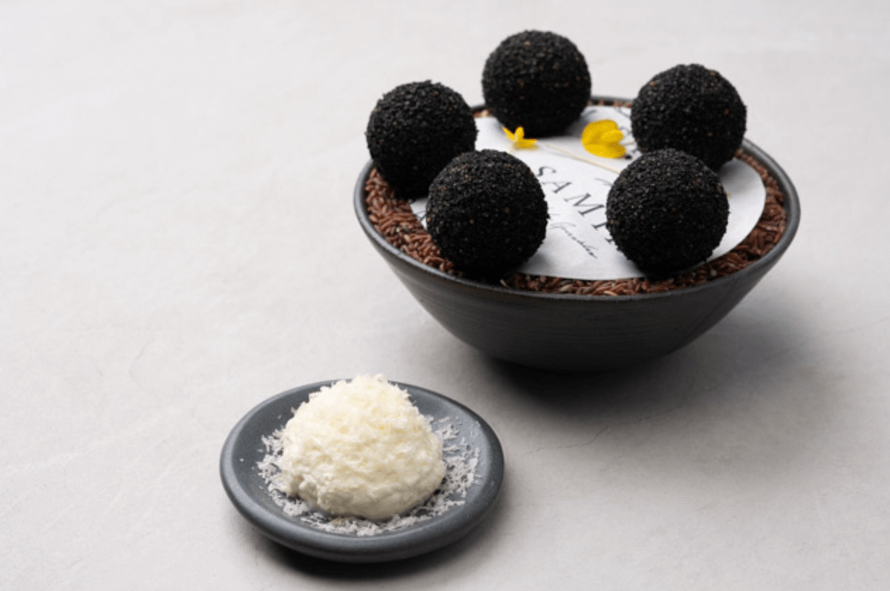 Black Squid Arancini with Parmesan Mousse