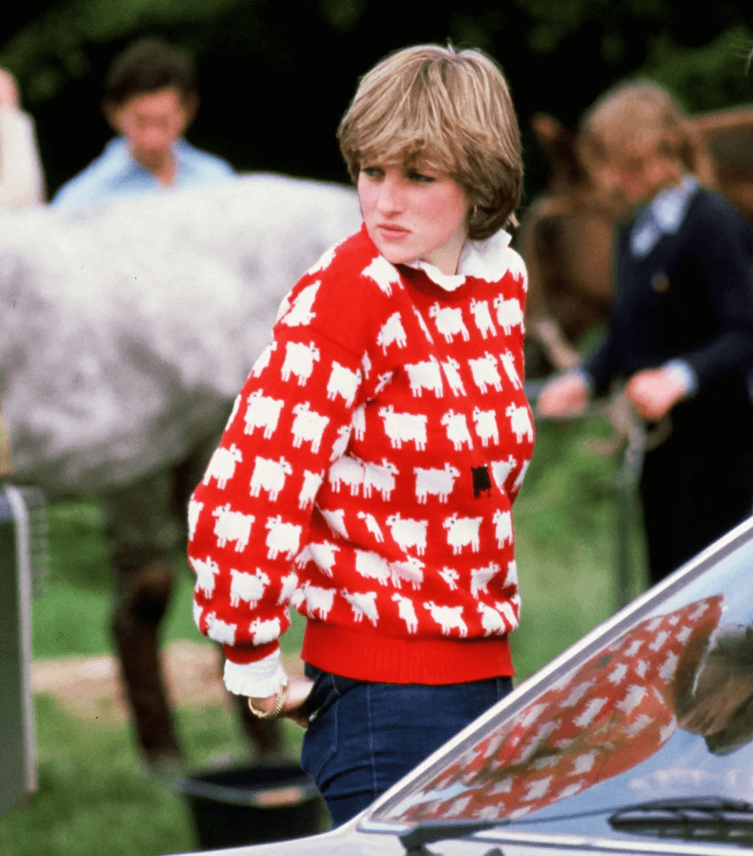 Princess Diana wearing the black sheep sweater