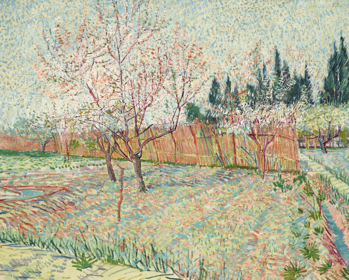 "Verger avec cyprès" (25¾ x 31⅞ inches, oil on canvas)