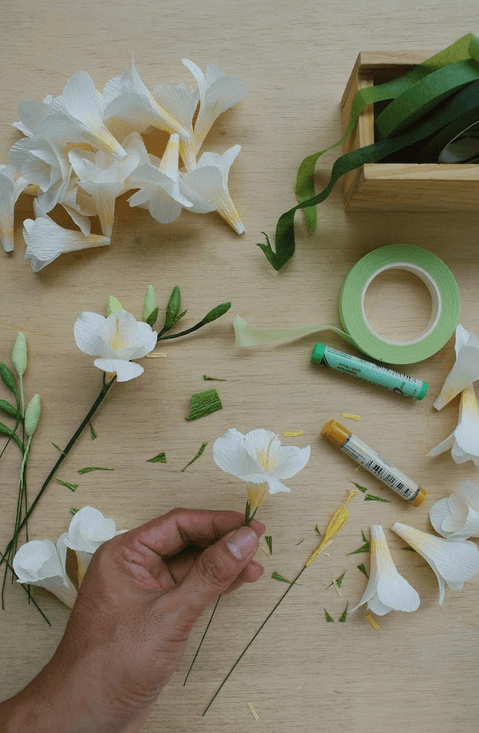 Special archival glue and inks are used to create realistic flowers that stay fresh, no matter what