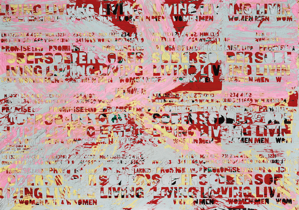 Bradford's use of urban messages can be seen in this work, entitled "Promise Land"