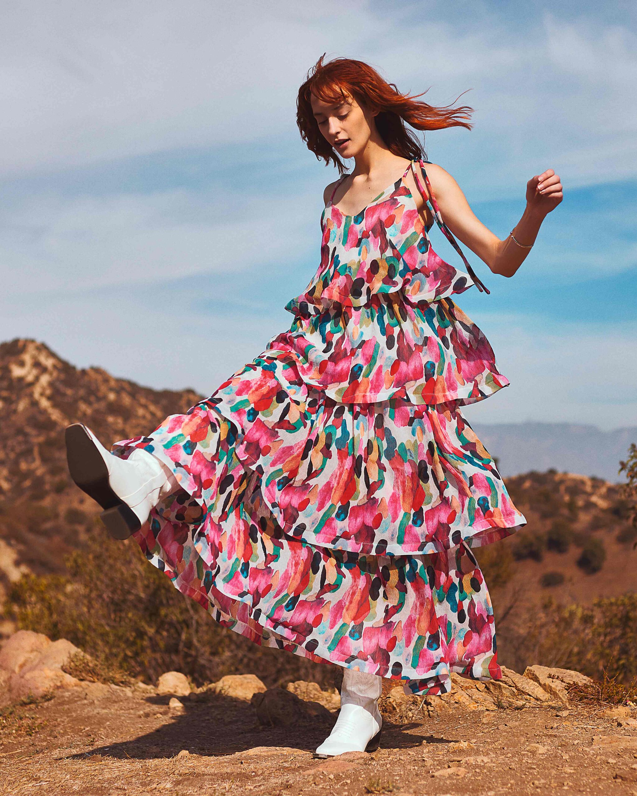 Acapulco printed chiffon maxi dress from Yong Davalos 2023 collection