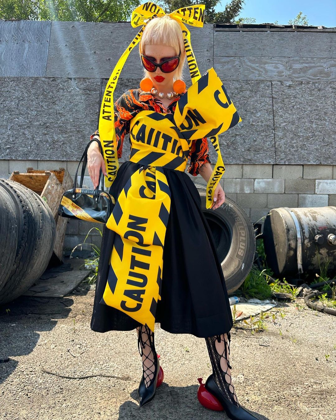 Sara Camposarcone wearing archival Moschino couture and Loewe balloon shoes
