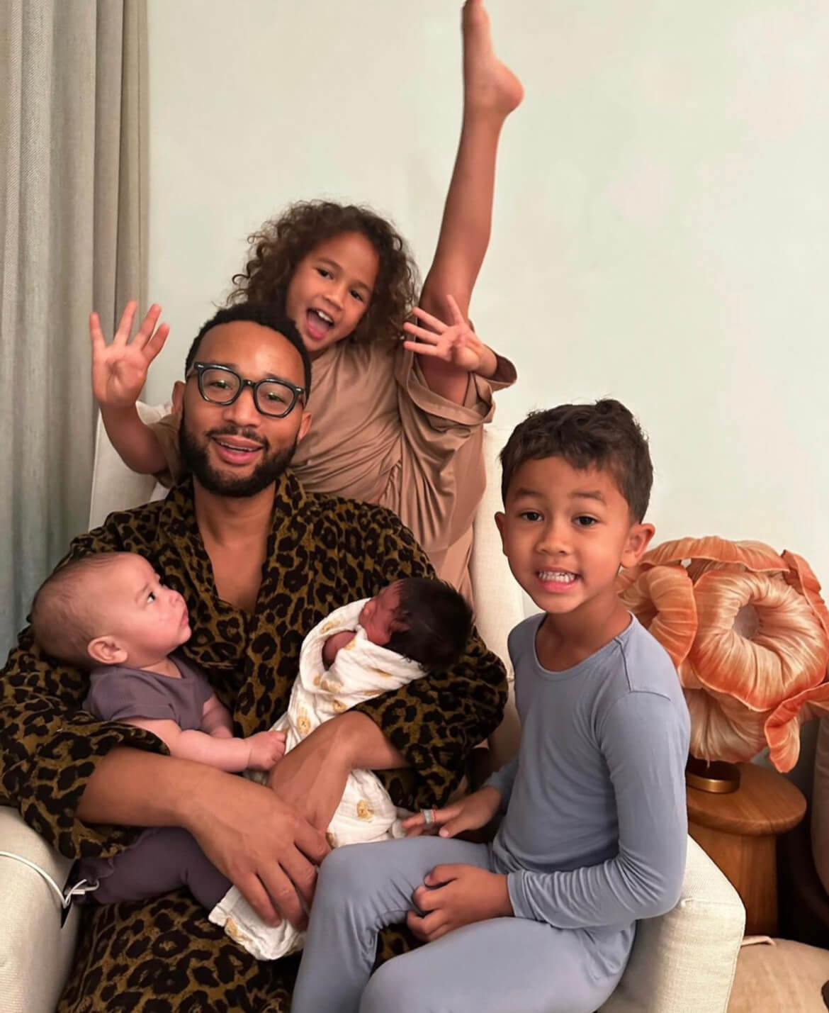 John Legend with Luna, Miles, Esti, and baby Wren