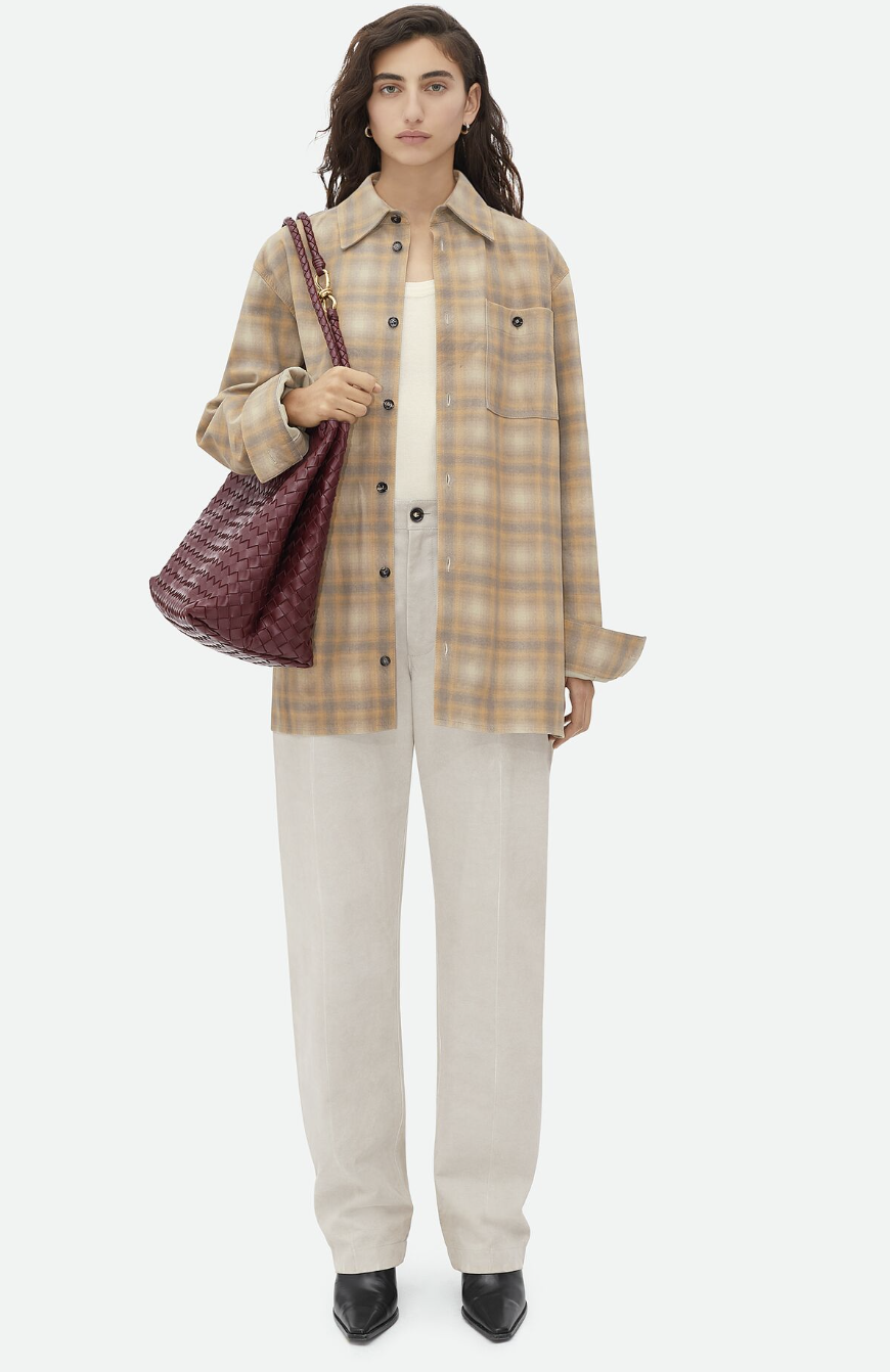 Oversized Flannel-Printed Leather Shirt