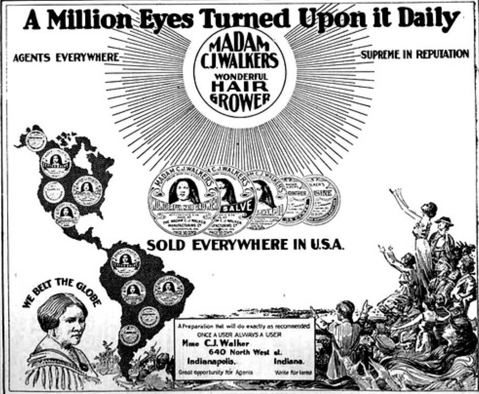 A 1919 advertisement for Walker's hair products