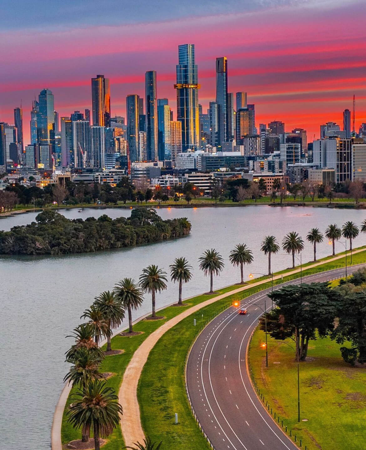 This is Albert Park Lake on Melbourne, Australia.